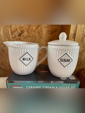 Home Basics Ceramic Creamer and Sugar Jar Set - White